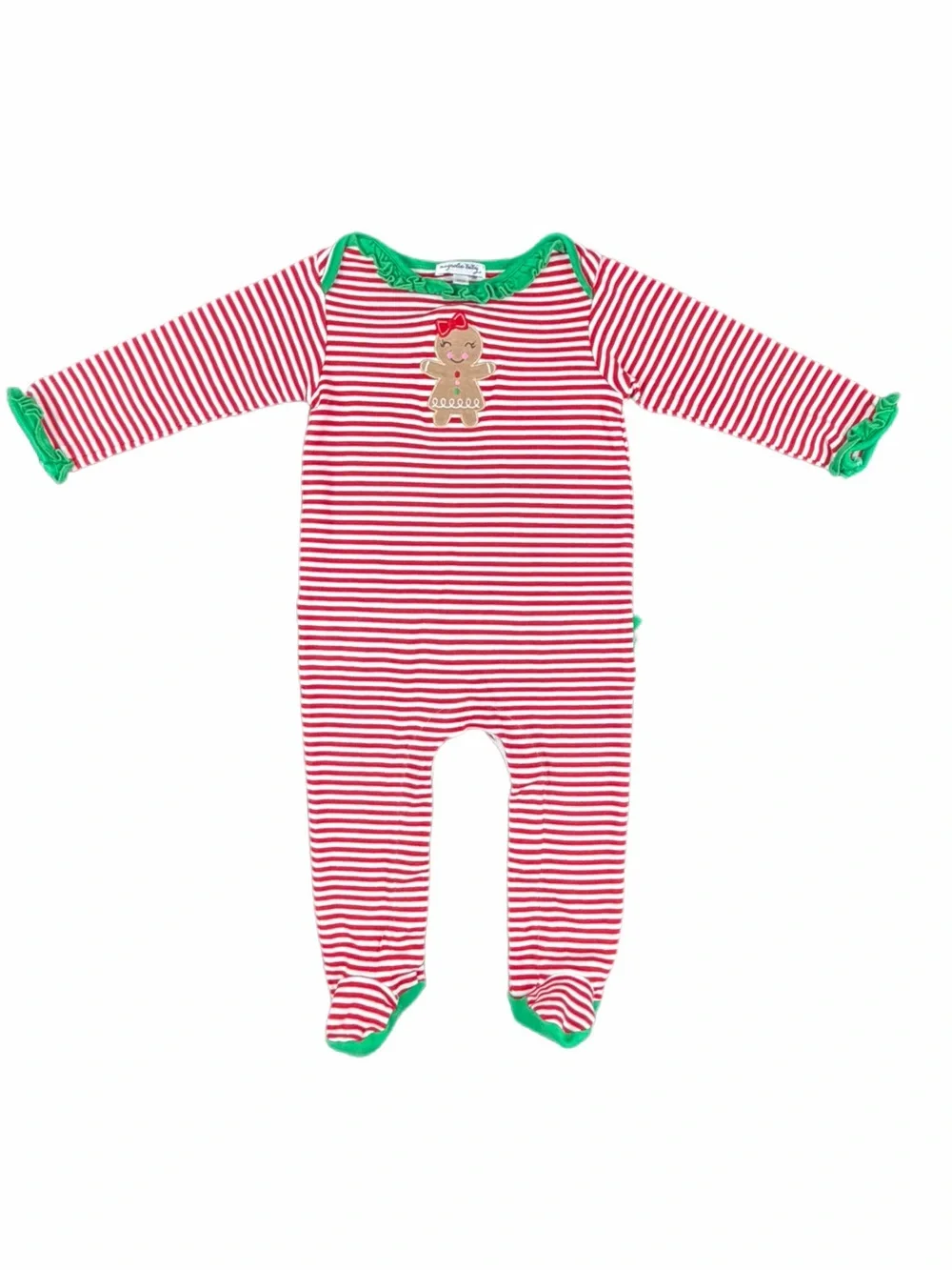 MAGNOLIA BABY Striped Be Jolly Appliqué Girls Footie - 12M